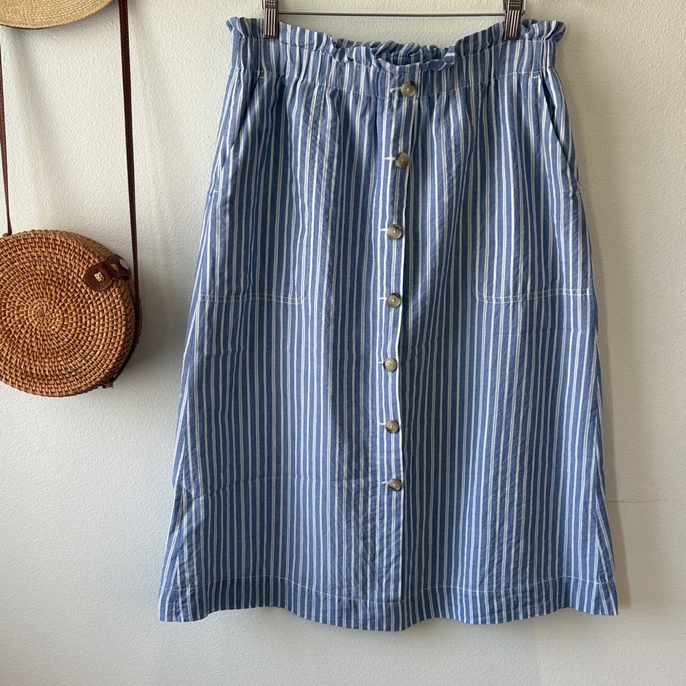 Madewell Blue and White Striped midi skirt